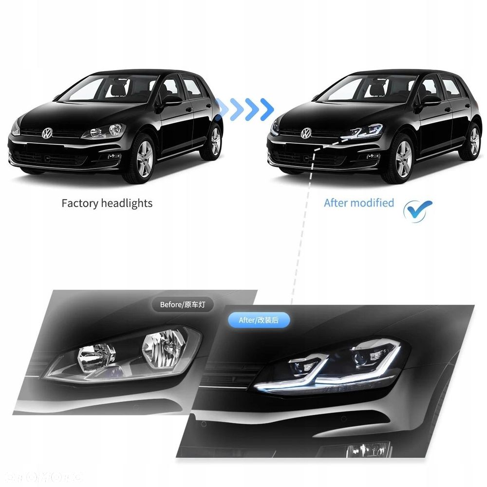 Reflektory Lampy kpl Vland Led +h7 Tuning Lift Chrom VW Golf VII 7 5g 2012- - 7