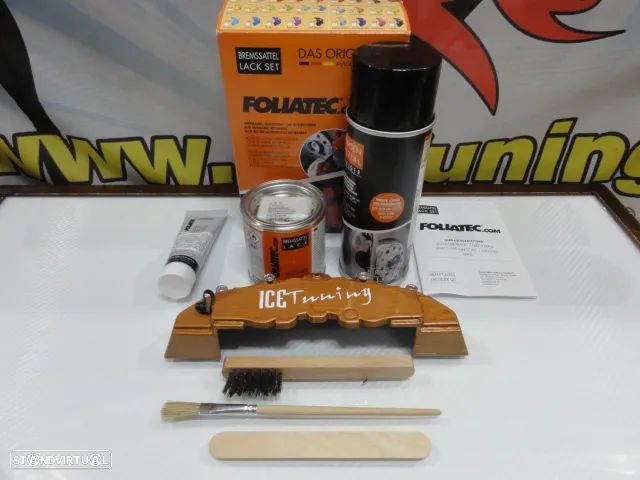 Tinta alta temperatura Foliatec de cor Cobre metálico brilhante (mercedes AMG carbon ceramic) para bombas / pinças travão, kit 3 c - 1