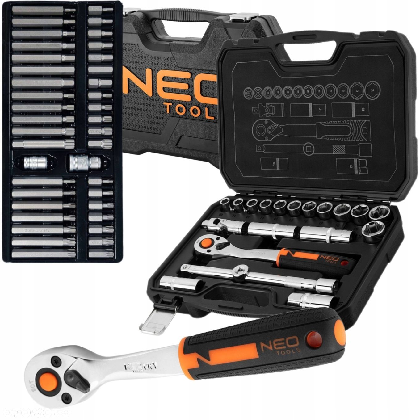 NEO ZESTAW KLUCZY NASADOWYCH 20E 1/2" 1/4" NASADKI BITY SATYNA  TORX 40SZT - 1