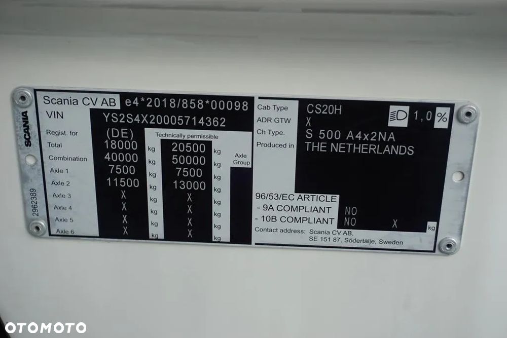 Scania / S 500 / EURO 6 / ACC / RETARDER / I -COOL / SUPER - 12