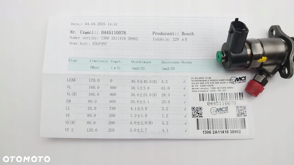 wtryskiwacz bosch 0445110078 volvo s60, v70, s80, 2.4 d5 sprawdzony - 6