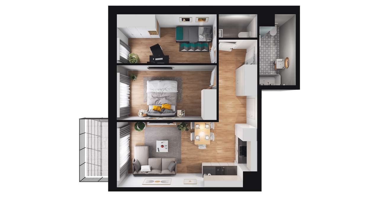 3-pokojowe mieszkanie 54m2 + balkon - Pełny obrazek: 2/23
