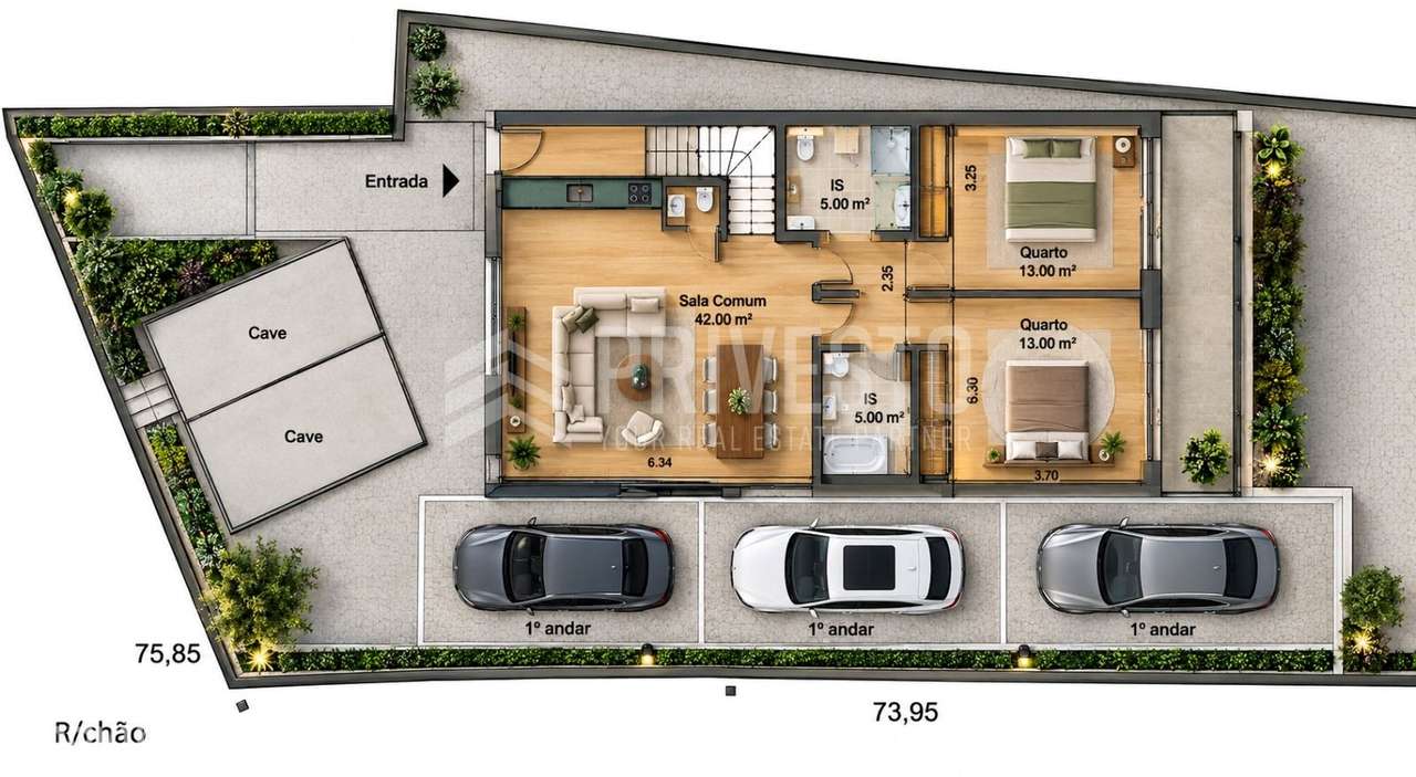Prédio com 3 Frações T2, Proj. Aprovado, inserido em terreno com 551m2 - Grande imagem: 2/11