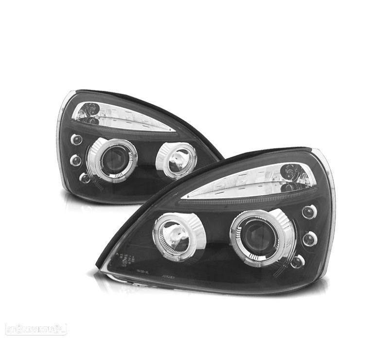 FARÓIS ANGEL EYES LED PARA RENAULT CLIO B 01-05 FUNDO PRETO - 2