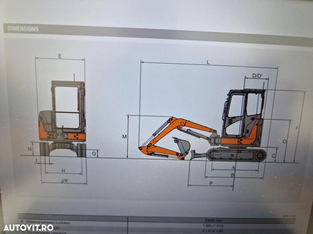 Hitachi 3,7t, ZX33U-6, cupla rapida+2 cupe excavare+cupa taluz, inst picon, Aer conditionat, lama nivelare, produs in JAPONIA, garantie 1an, posibilitate leasing-44.900 EUR+Tva - 37
