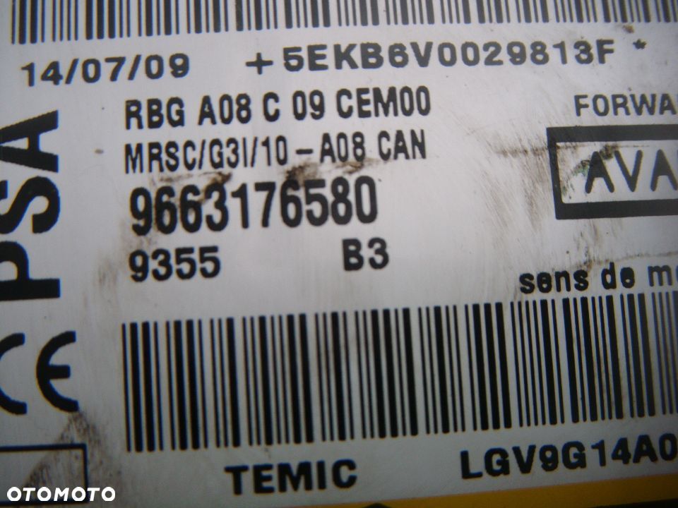 peugeot 1007 1.6 hdi 09r sensor airbag  9663176580 - 2