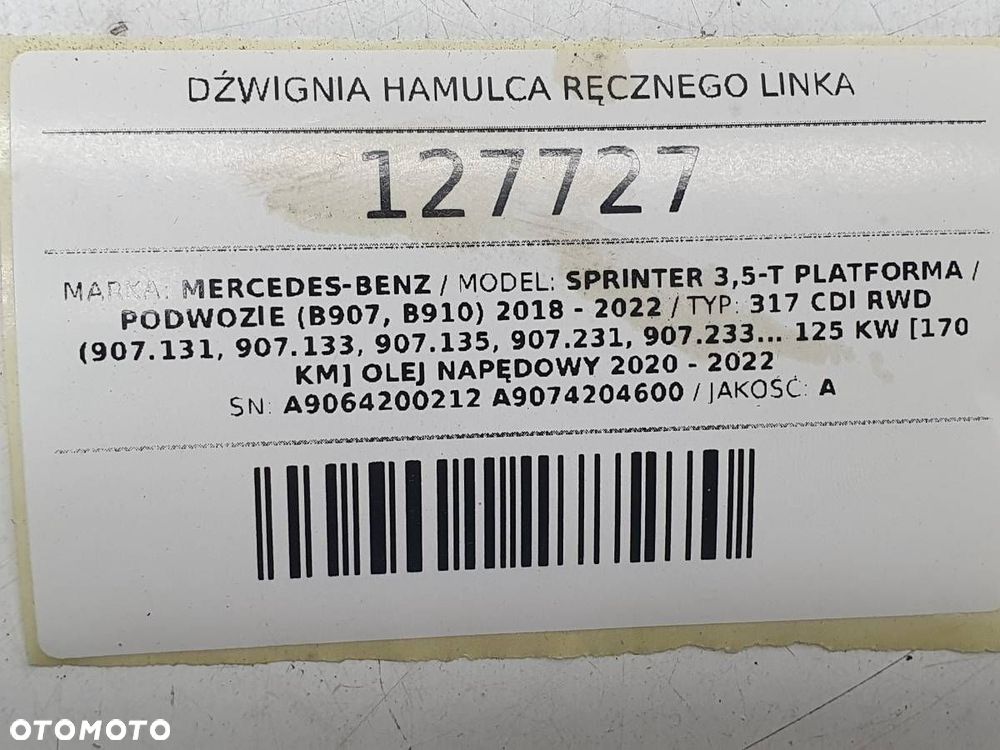 DŹWIGNIA HAMULCA RĘCZNEGO LINKA SPRINTER W907 W910 A9064200212 - 8