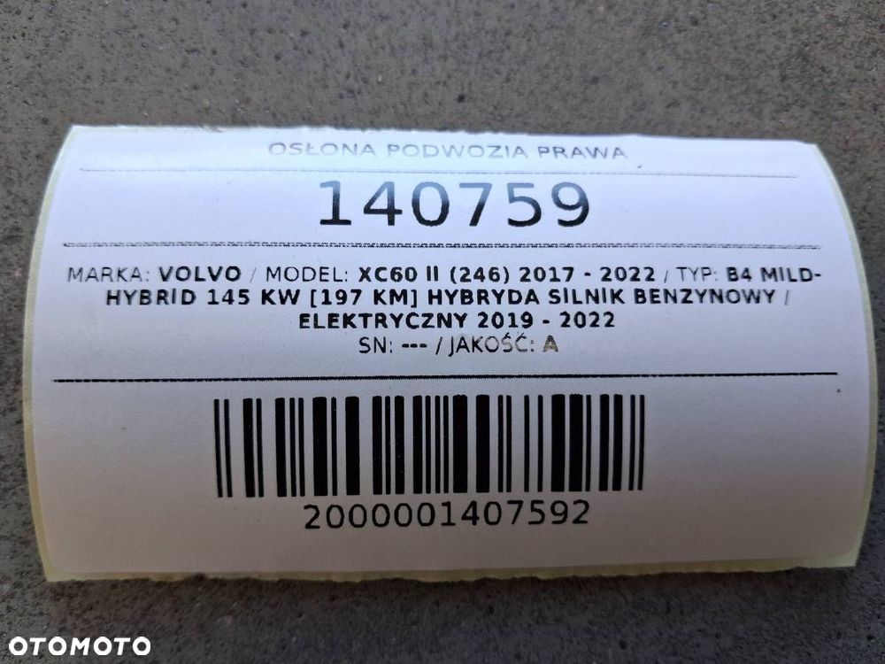 OSŁONA PODWOZIA PRAWA VOLVO XC60 II 31420483 - 6