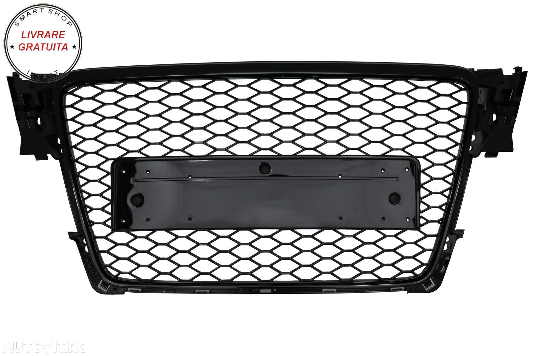 Grila Centrala Fara Emblema Audi A4 B8 (2007-2012) RS Design Negru Lucios- livrare gratuita - 1