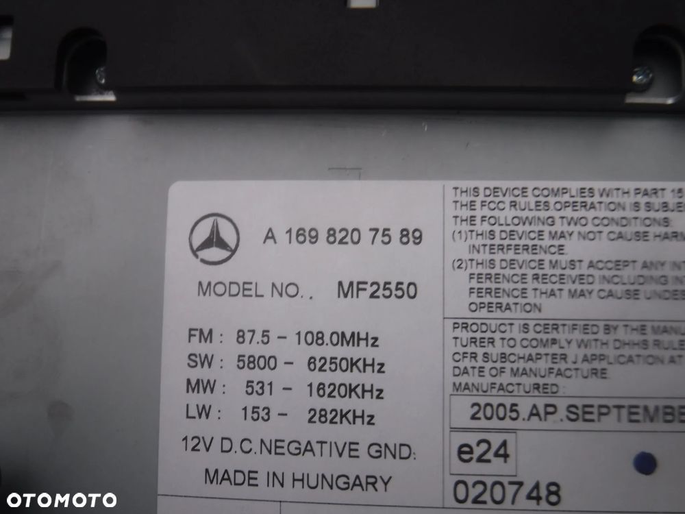 Mercedes A B klasa W169 W245 radio A1698207589 - 2
