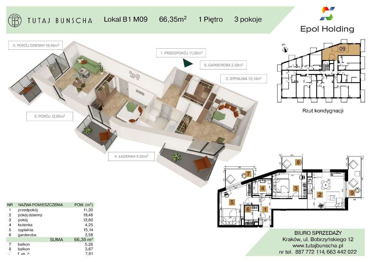 3-pokojowe mieszkanie 66 m2 + balkon Bezpośrednio