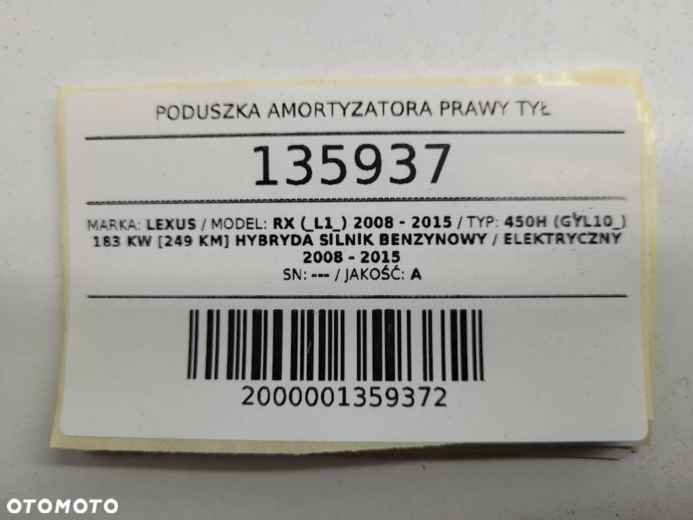 PODUSZKA AMORTYZATORA PRAWY TYŁ LEXUS RX 450H III 2014 EU - 8