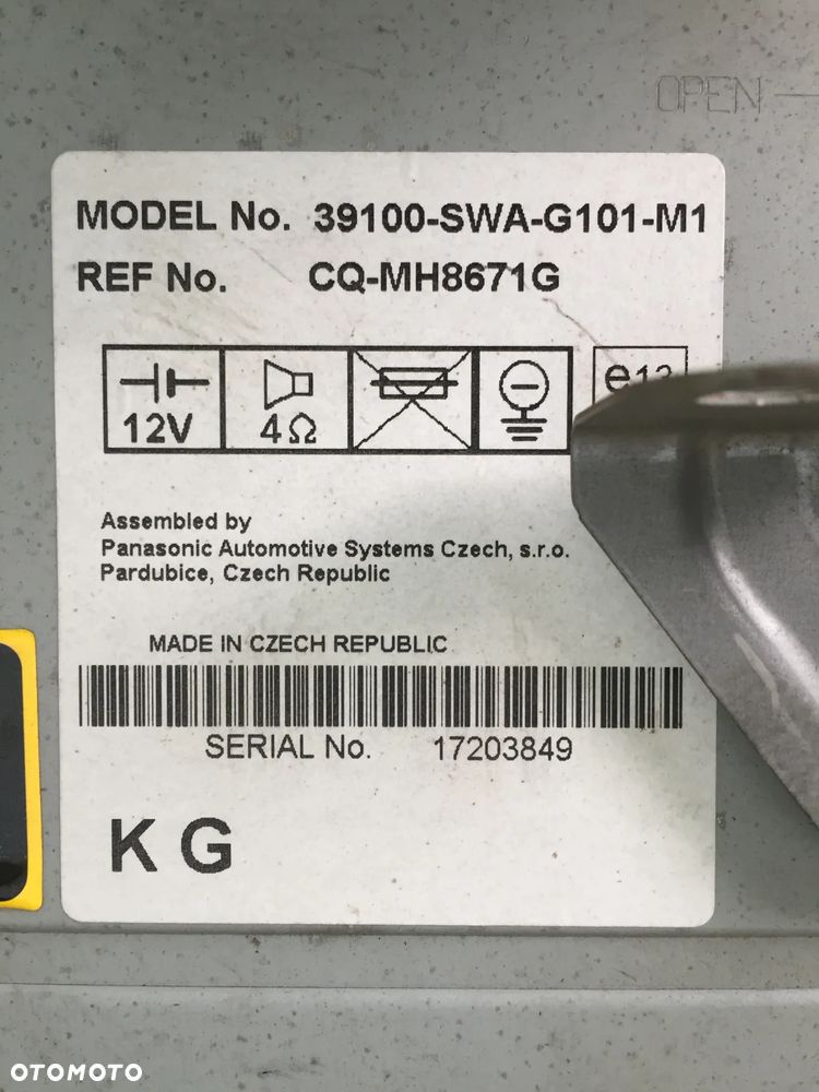 RADIO CD MP3 ORYGINAŁ HONDA CR-V III 3 39100-SWA-G101-M1  CQ-MH8671G - 20