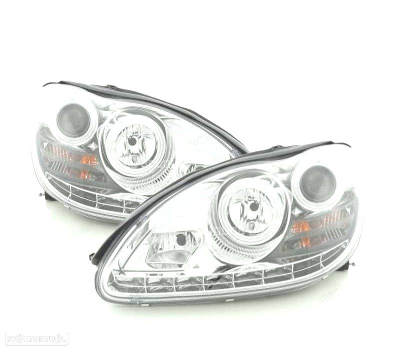 FAROIS XENON LED MERCEDES S W220 02-05 FUNDO CROMADO - 1