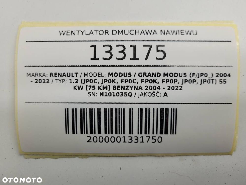 WENTYLATOR DMUCHAWA NAWIEWU RENAULT MODUS N101035Q ORYGINAŁ - 9
