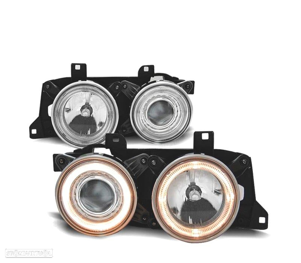 FARÓIS ANGEL EYES BMW E34 E32 FUNDO CROMADO