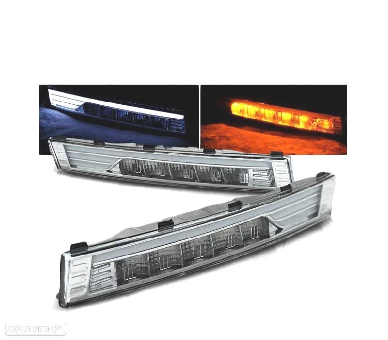PISCAS FRONTAIS LED COM LUZ DIURNA VOLKSWAGEN VW PASSAT B6 05-10 CROMADO - 1