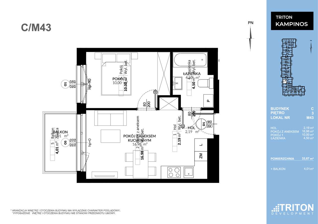2-pokojowe mieszkanie 33m2 + balkon Bezpośrednio - Pełny obrazek: 2/7