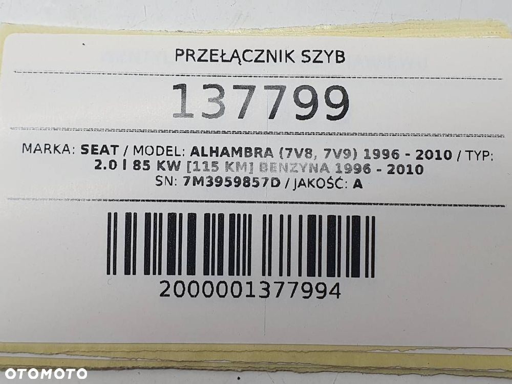 PRZEŁĄCZNIK PANEL SZYB 7M3959857D SEAT ALHAMBRA I 2006 SHARAN EUROPA - 4
