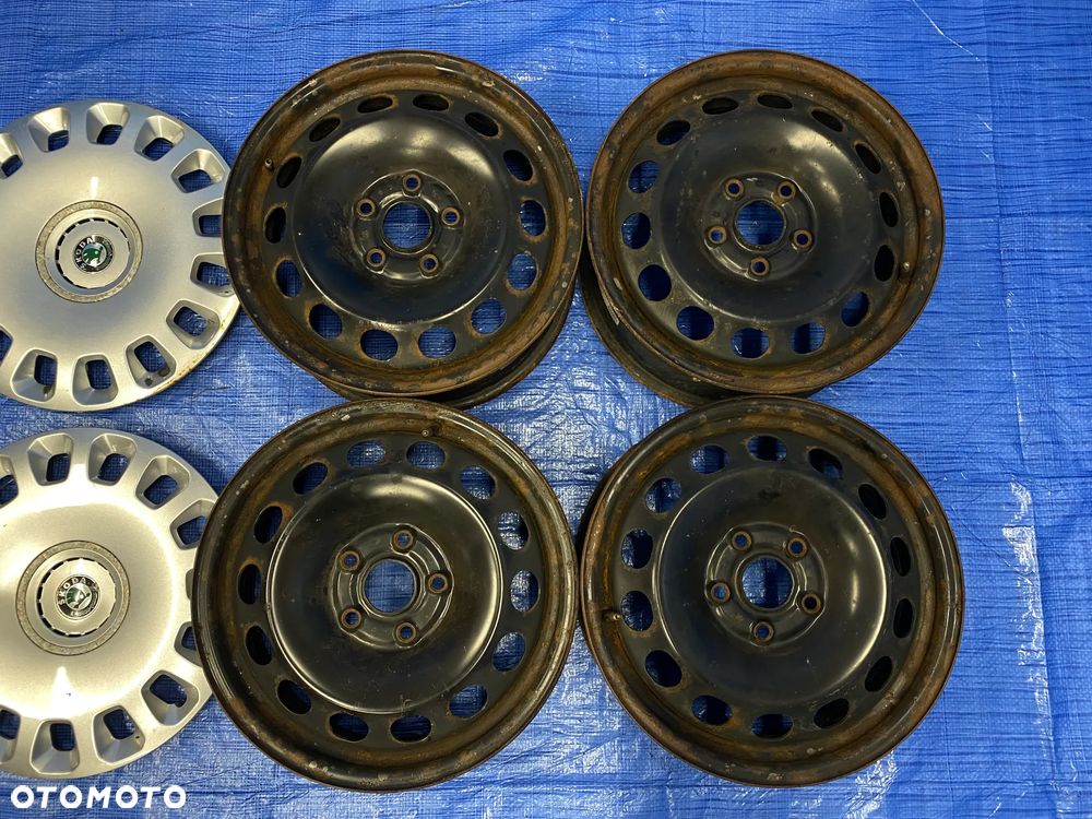 KOŁA KOŁO FELGA STALOWE 6J 16" 5X112; 57,1mm ET50 KOMPLET ; KOŁPAKI OE AD516012 SKODA FABIA SUPERB YETI OCTAVIA SEAT VW AUDI ITP. - 5