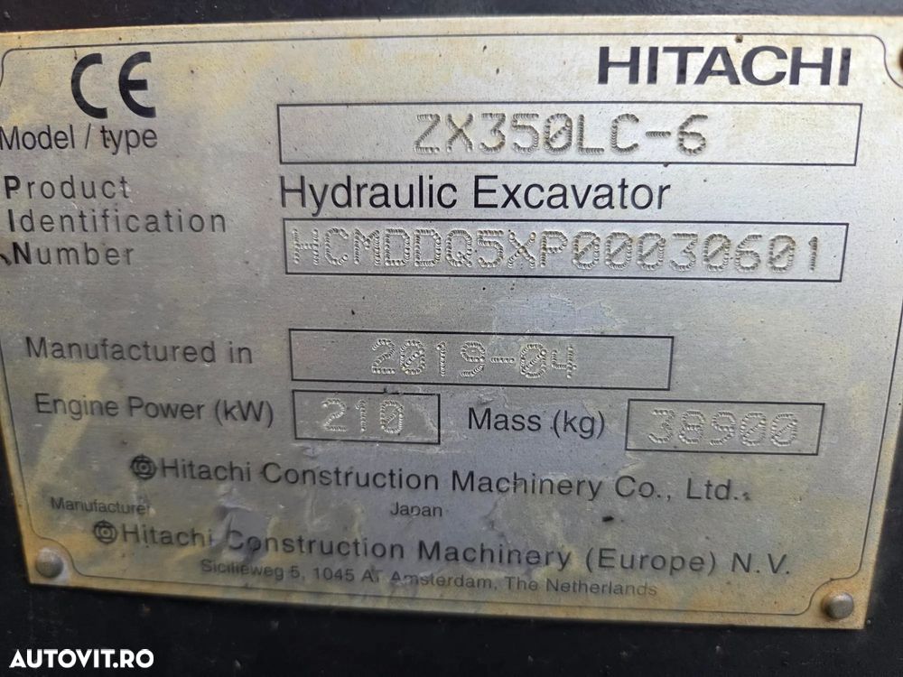 Hitachi BRATE LUNGI la 22m, cupa 1mc, 39 tone, HITACH ZX350LC-6, 2019, 7.452h, Consum mediu 21l/h, camera spate si laterale, Inst hydr pe brate, Cupa taluz, Lant 80% ok, Contragreutate, 284CP, posibilitate leasing, STARE FOARTE BUNA-PROMOTIE 179.900 EUR+Tva - 32