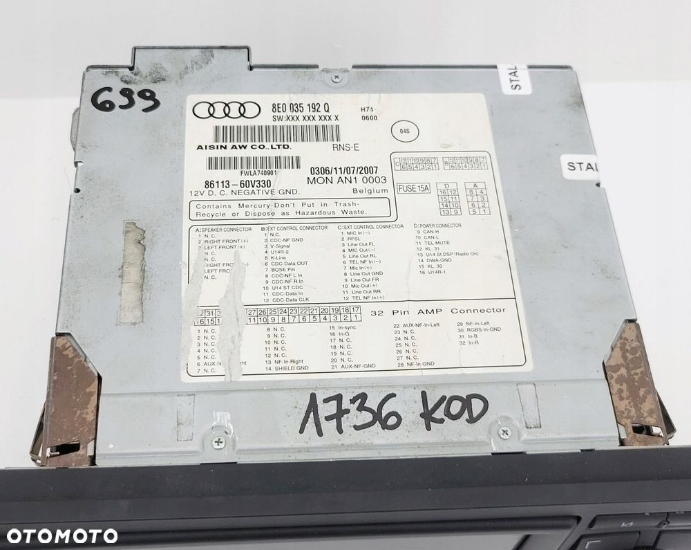 AUDI A4 B6 B7 RNS-E RADIO NAWIGACJA NAVI KOD MENU PL 8E0035192Q - 8