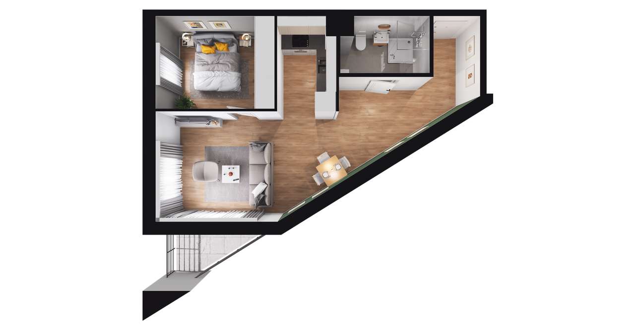 2-pokojowy apartament inwestycyjny 48m2 + loggia - Pełny obrazek: 3/9