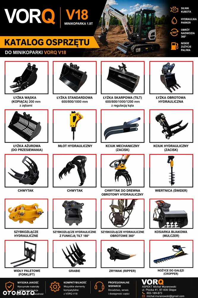 Inny Nowa minikoparka VORQ V18 - KUBOTA D722 , 3 łyżki w zestawie - 31