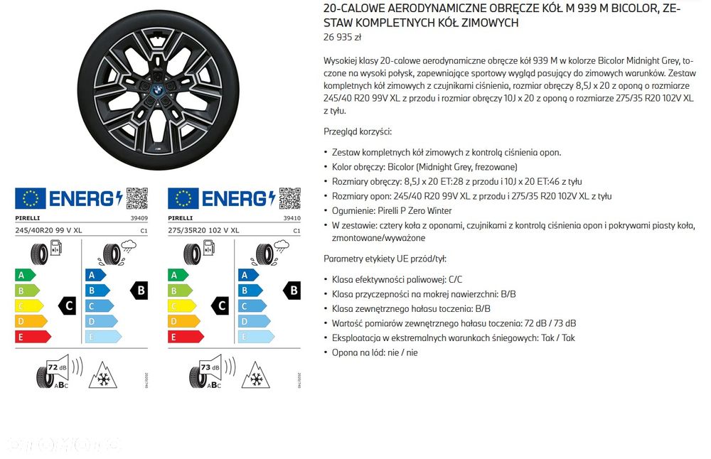 NOWE Oryginalne koła zimowe 20" BMW 939M 5 i5 G60 G61 245/40R20 275/35R20 - 17