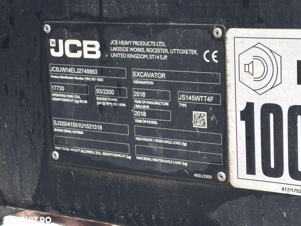 JCB JS145W+, 950 ore originale - 13