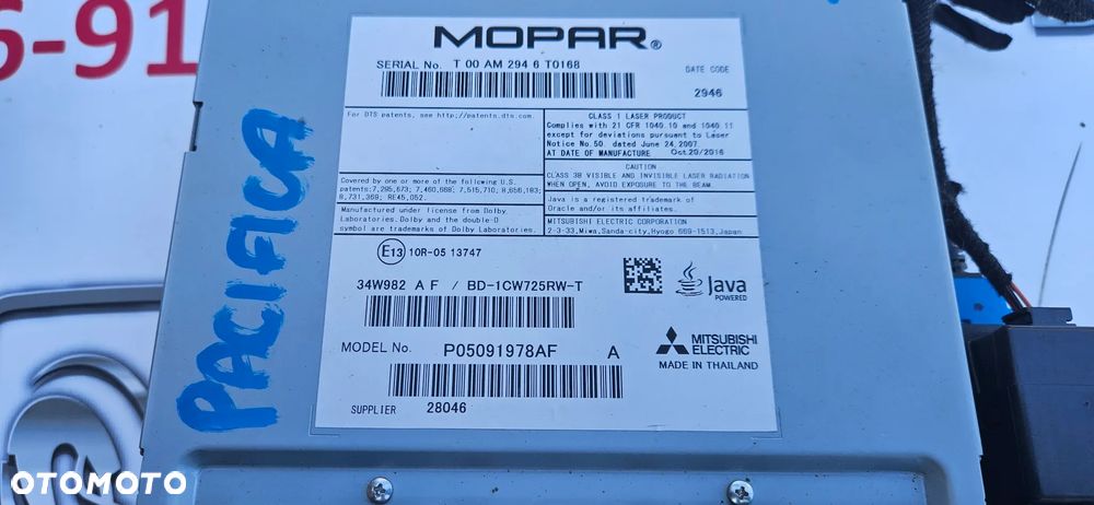 Chrysler Pacifica 2016- Czytnik navi Radioodtwarzacz CD DVD GPS P05091978AF 05091978AF - 3