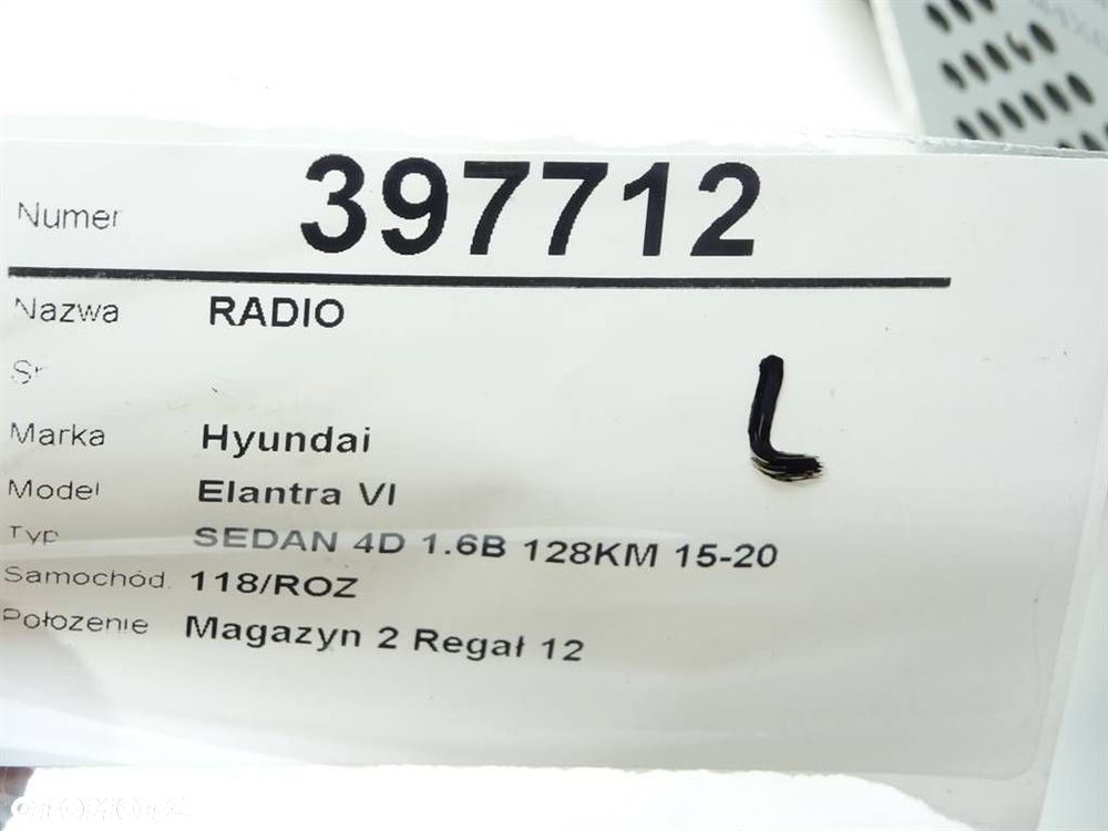 RADIO  HYUNDAI ELANTRA VI sedan (AD, ADA) 2015 - 2022 1.6 94 kW [128 KM] benzyna 2016 - 2022 - 6