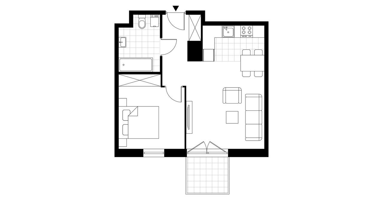 2-pokojowe mieszkanie 43m2 + balkon - Pełny obrazek: 2/9