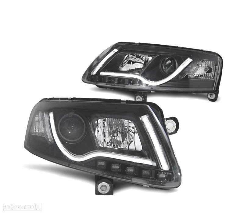 FARÓIS OPTICAS AUDI A6 C6 04-08 LUZ DIURNA DRL LED PRETO - 1