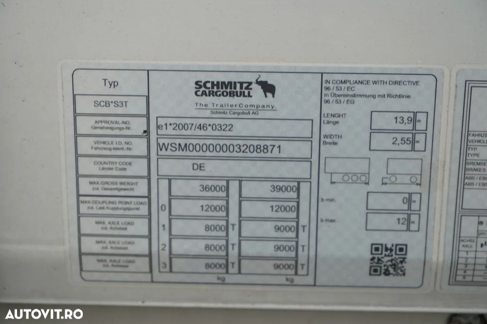 Schmitz Cargobull CORTINĂ / JOLODA / REMORCA RODA / VARIOS / 385/55 R22.5 / ACOPERIȘ CULISANT - 28