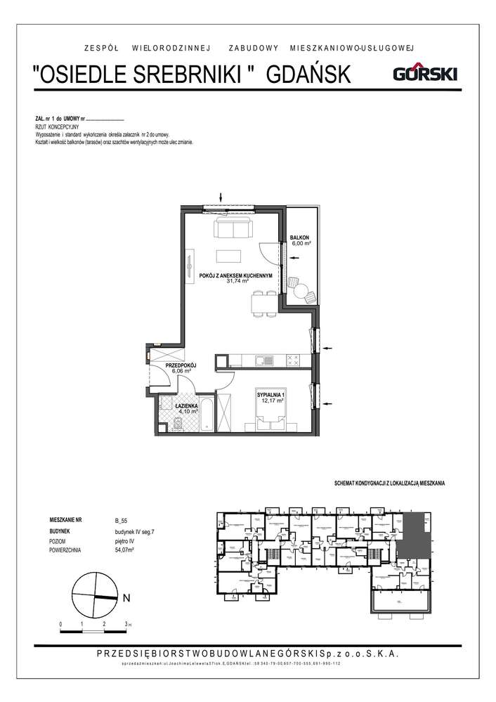 2-pokojowe mieszkanie 54m2 + balkon - Pełny obrazek: 2/12