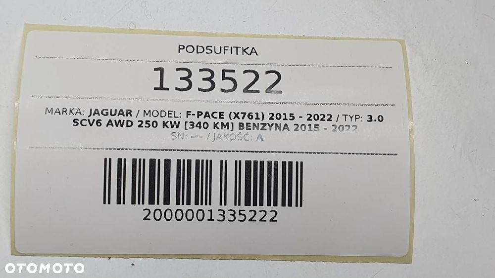 PODSUFITKA PANORAMA SZYBERDACH JAGUAR F-PACE X761 CZARNA KOMPLETNA - 10