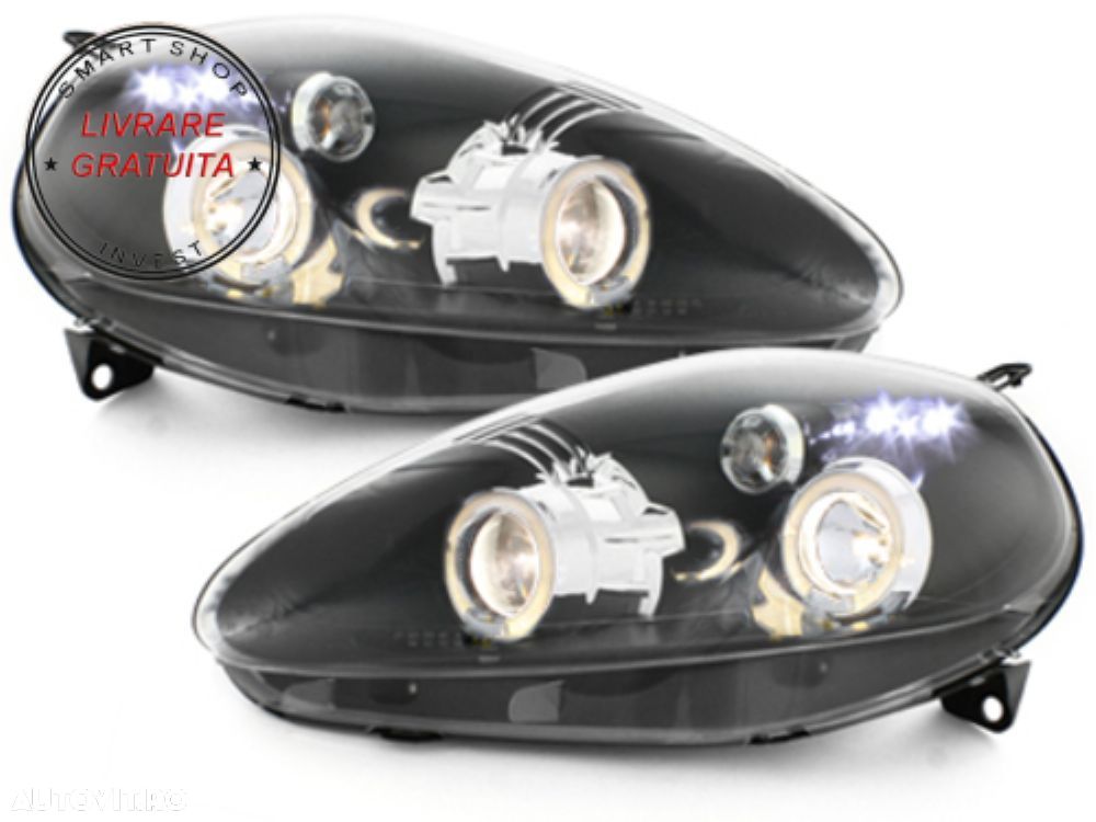 Faruri Fiat Grande Punto (09.2005-2008) Angel Eyes Negru- livrare gratuita - 1