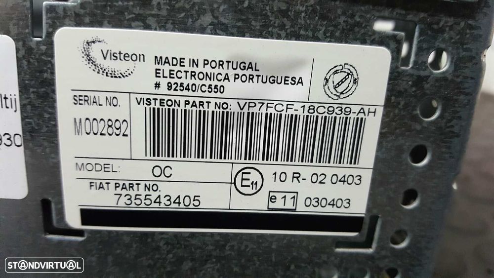 SISTEMA AUDIO / RADIO CD FIAT BRAVO (198) 1.6 16V DYNAMIC MULTIJET (88KW) - 2