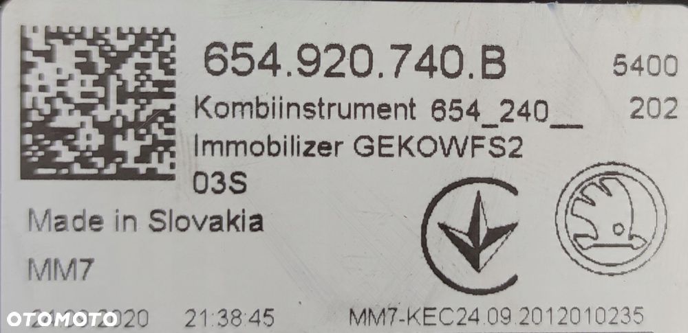 SKODA FABIA RAPID SCALA LICZNIK ZEGARY 654920740B ORYGINAŁ - 6