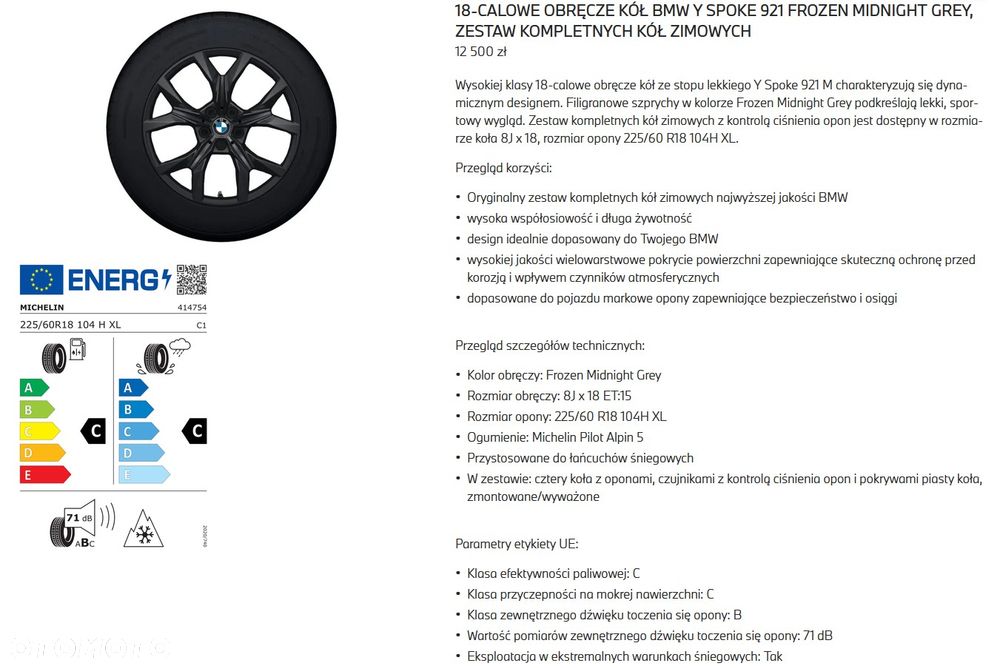 NOWE Oryginalne koła zimowe 18" Y Spoke 921 BMW X3 G45 225/60 R18 104H XL GREY - 9
