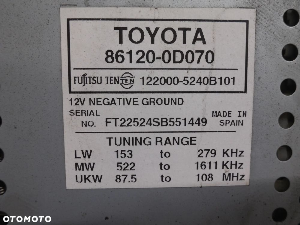 TOYOTA YARIS I LIFT RADIO KASETA 861200D070 KASETOWE - 2