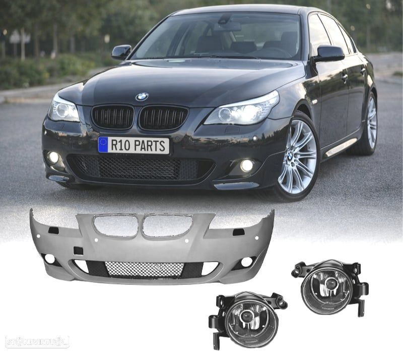 PÁRA-CHOQUES FRONTAL BMW E60 E61 07-10 COM PDC LOOK M + FAROIS NEVOEIRO - 1