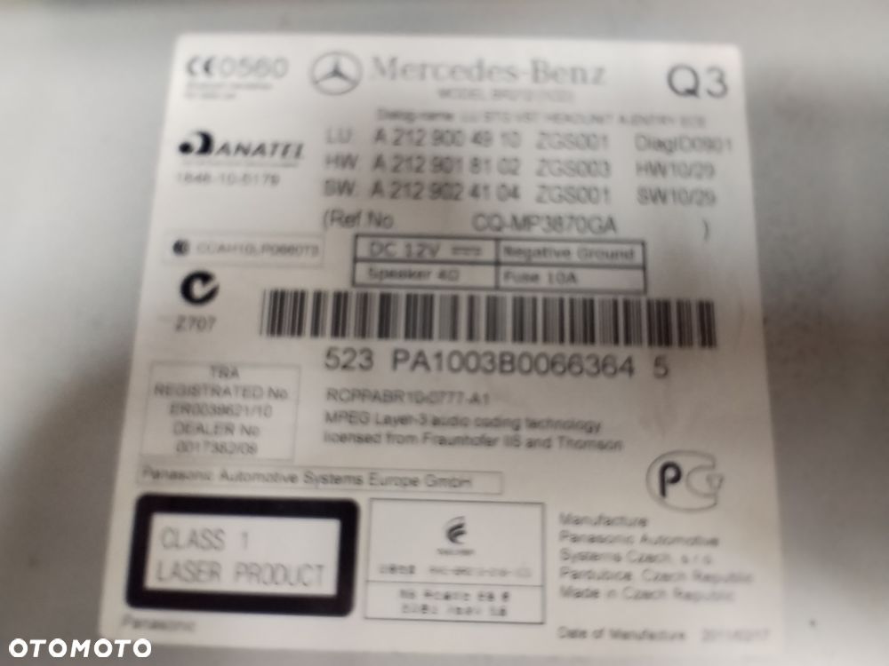 Mercedes W212 W207 radio CD oryginał A2129004910 + ekran wyświetlacz VDO A2129004900 komplet do MERCEDES w212 E-klasa 09- - 12