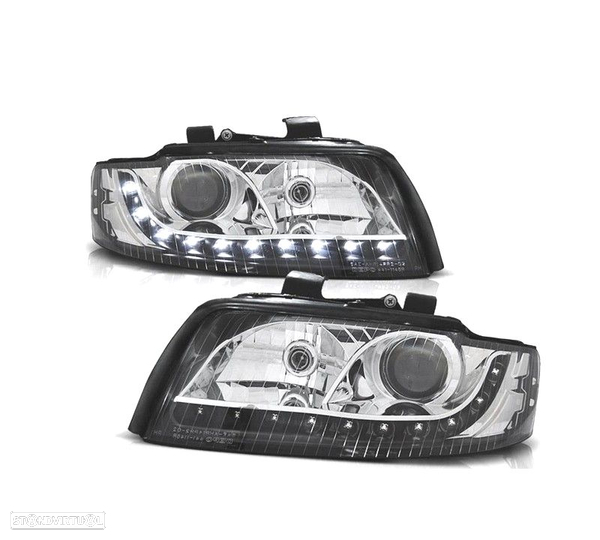 FARÓIS LUZ DIURNA PARA AUDI A4 B6 00-04 CROMADO PRETO