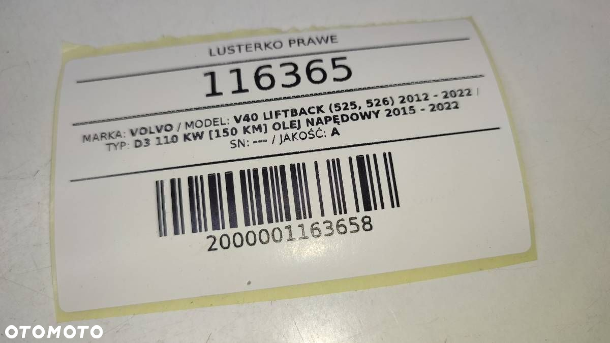 LUSTERKO PRAWE ELEKTRYCZNE KIERUNKOWSKAZ VOLVO V40 II 707 EUROPA 8PIN - 8