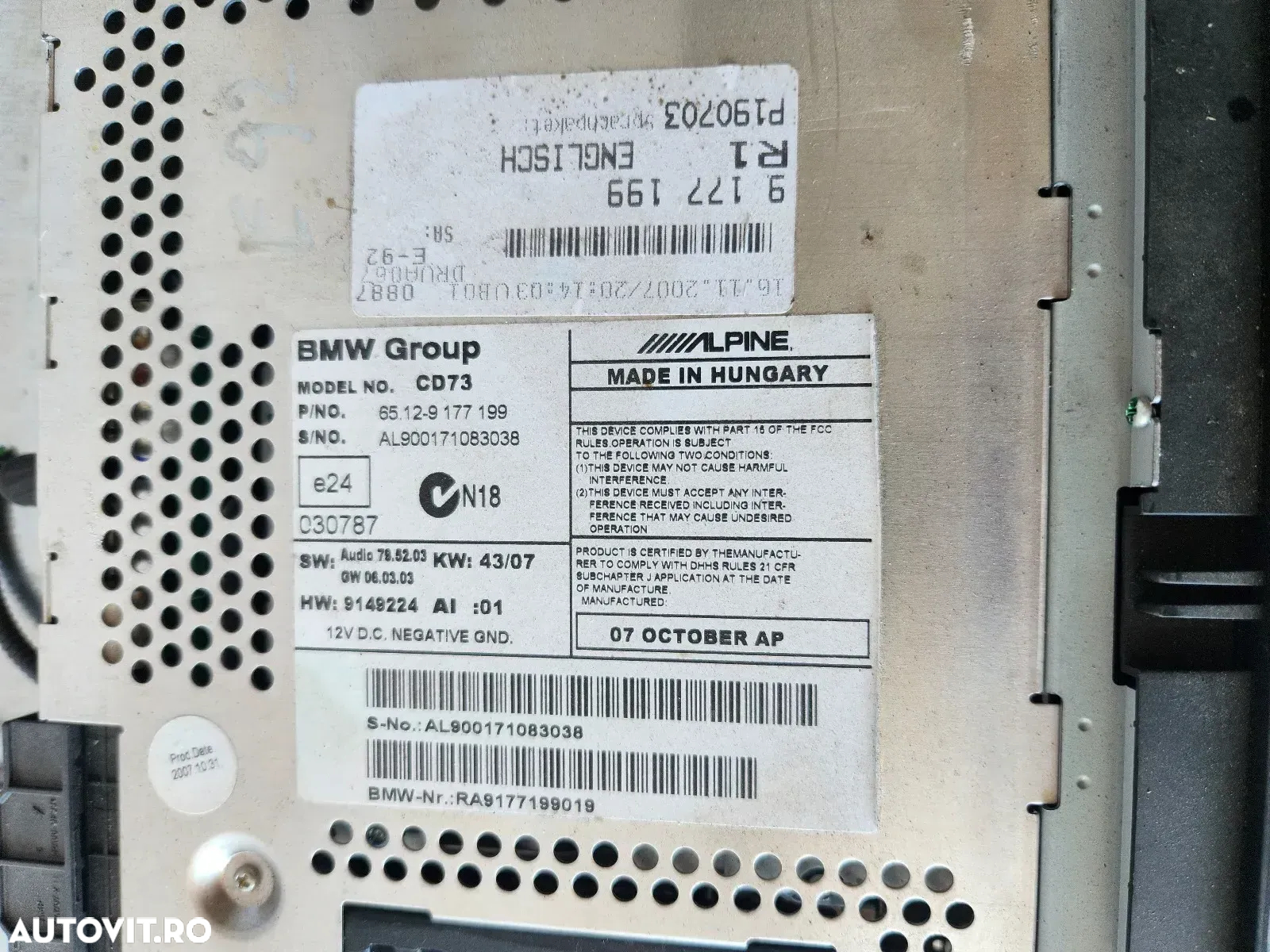 Radio Cd Bmw Professional E90 E91 E92 E93 Cod  - Dezmembrari Arad - 7
