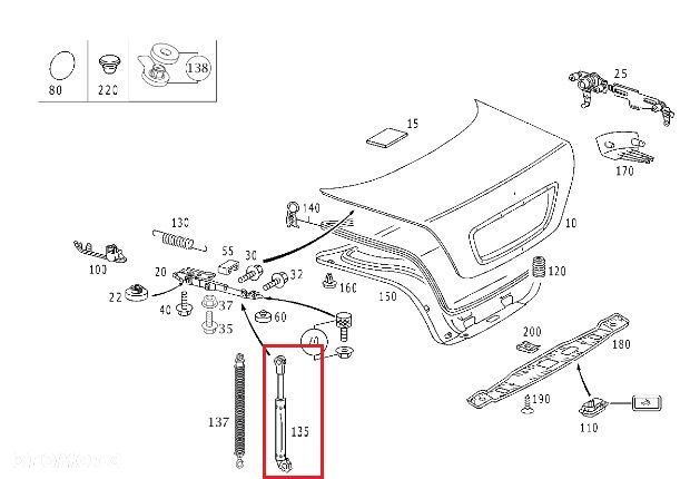 MERCEDES W220 Amortyzator klapy bagaznika prawy OE - 2