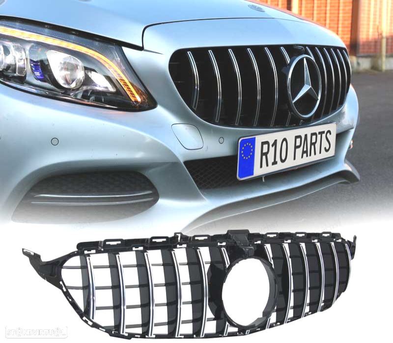 GRELHA FRONTAL MERCEDES W205 14-18 LOOK AMG GT CHROME BLACK - 1