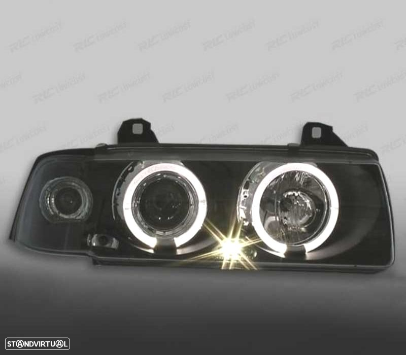 FARÓIS BMW E36 90-99 ANGEL EYES FUNDO PRETO - 3